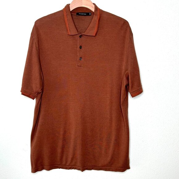 Ermenegildo Zegna Silk Cotton Short Sleeve Polo Shirt in Rust Brown Size XL - Picture 12 of 12